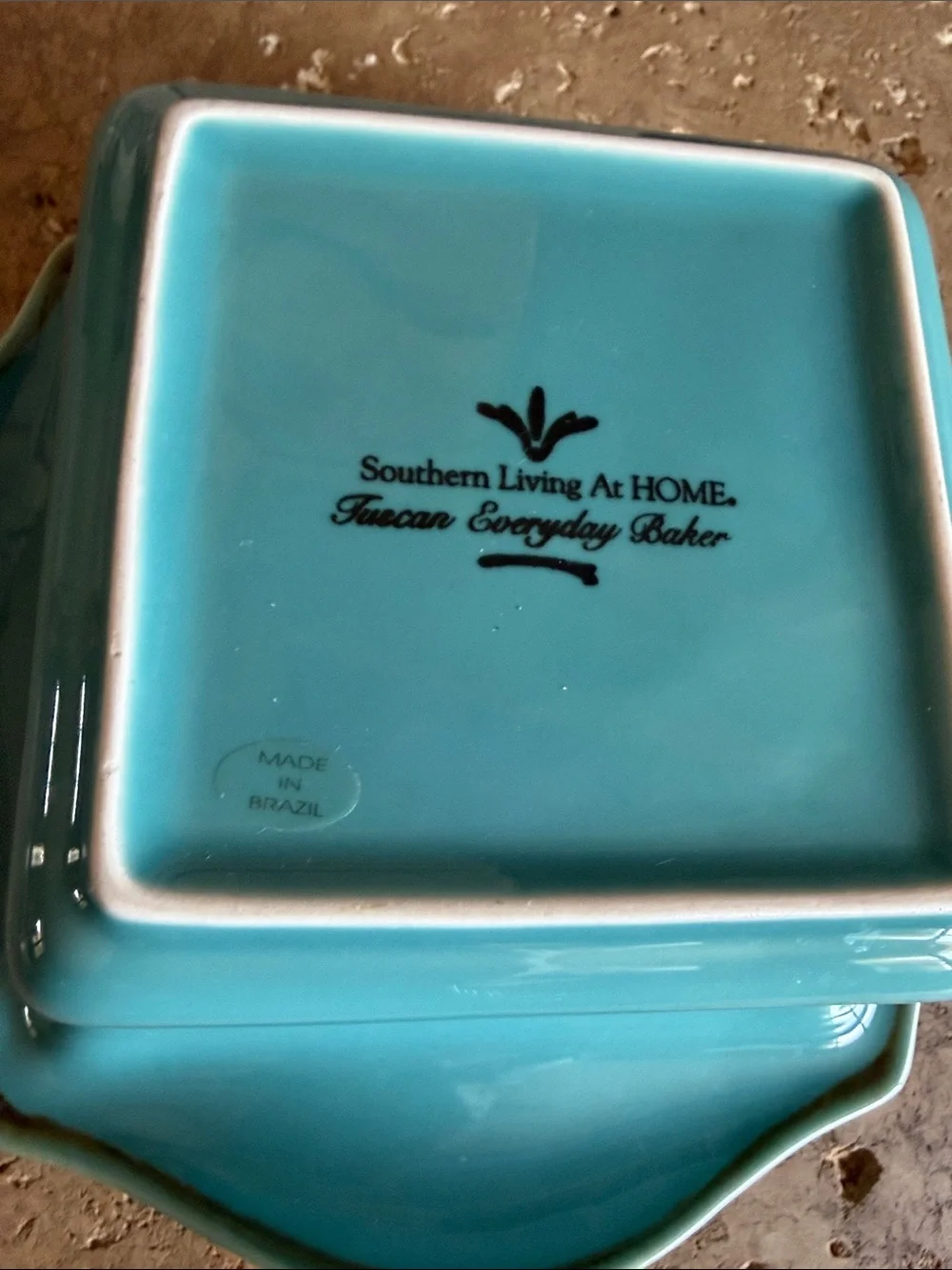 Southern Living At Home Turquoise Stoneware Square Dip Bowl with Flared Rim